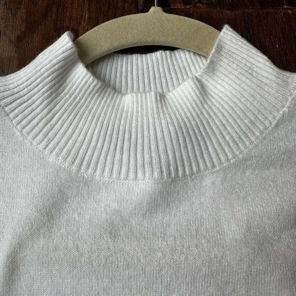 Love Tree White Mock Neck Sweater Ribbed Knit Long Sleeve Top - Picture 6 of 10